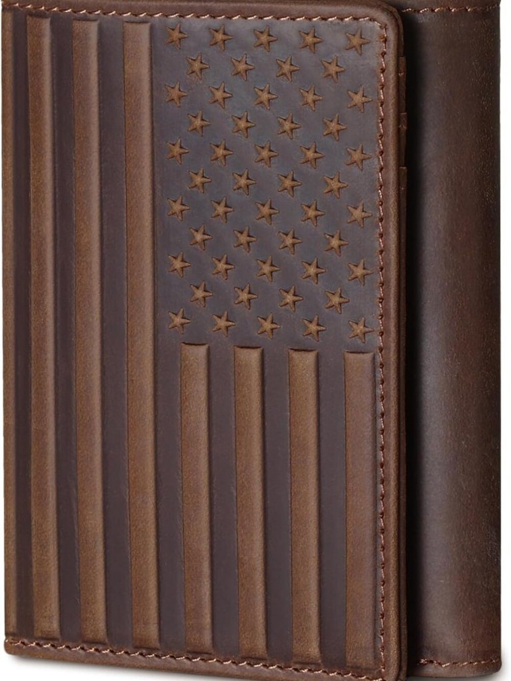 Men's RFID Blocking Trifold Leather Wallet - 12 Card Slots, Dark Brown, Gift